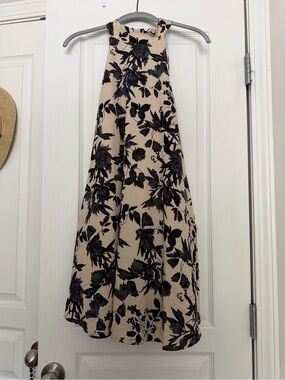 Anna Grace black floral print dress open shoulder and ruffle sleeve, size M